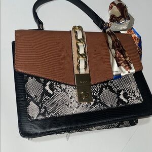 ALDO Black and Brown Snake Print Shoulder Bag